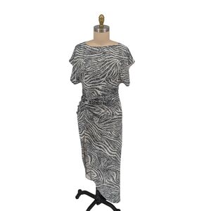 00739 NEW ITMFL Bercot Zebra Sequins Dress Black White Size Large evening party